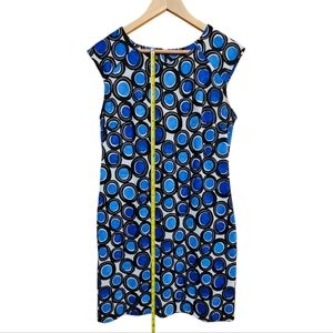 AB Studio Dress. Blue black white, pockets, back zipper. Knee length.